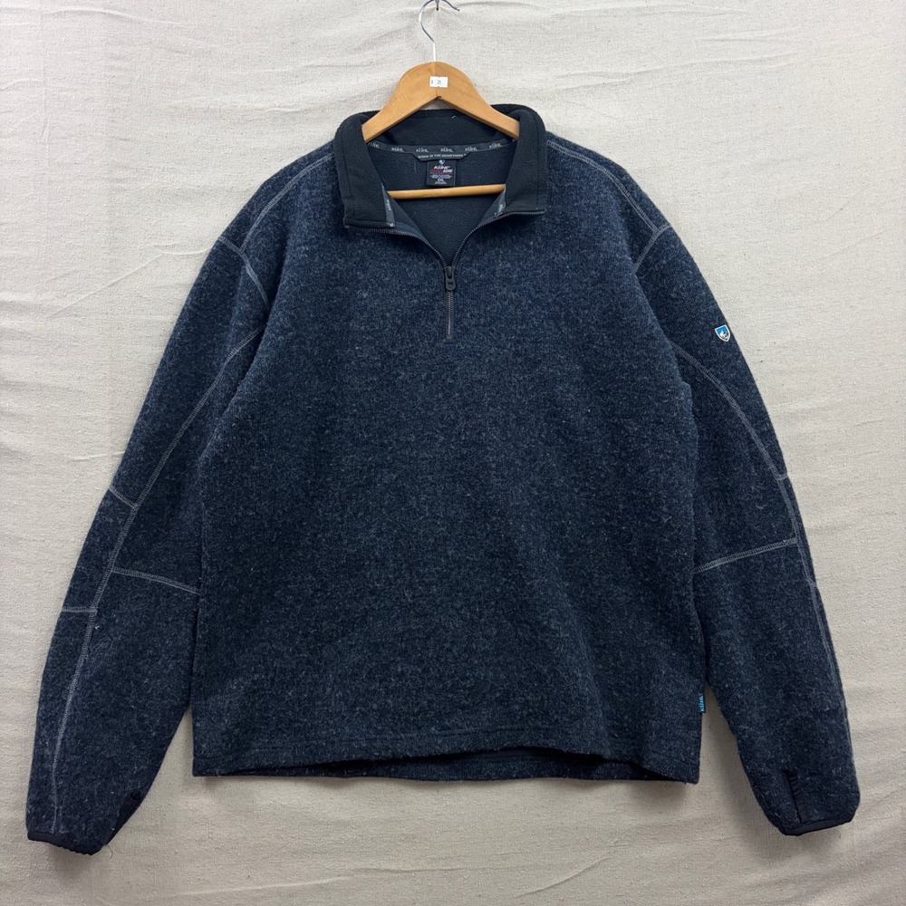 Kuhl Quarter Zip Pullover Mens‎ XXL Blue ThermoKore Wool Blend Fleece Mock Neck